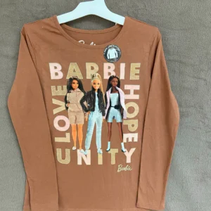 A brown long sleeve shirt with three women on it.